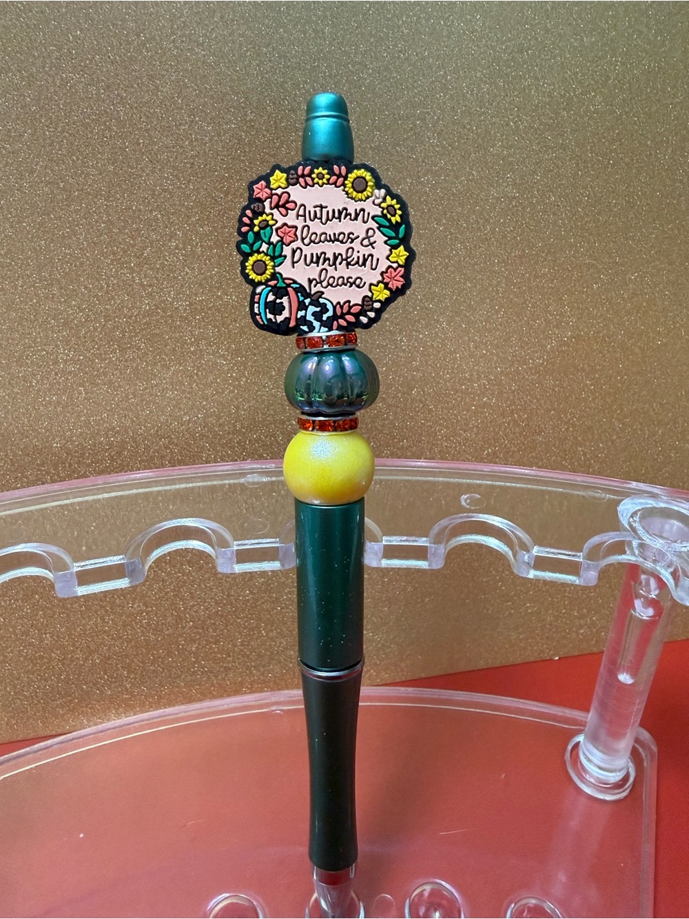 New Beaded Autumn Flower & Pumpkin Decorative Pen